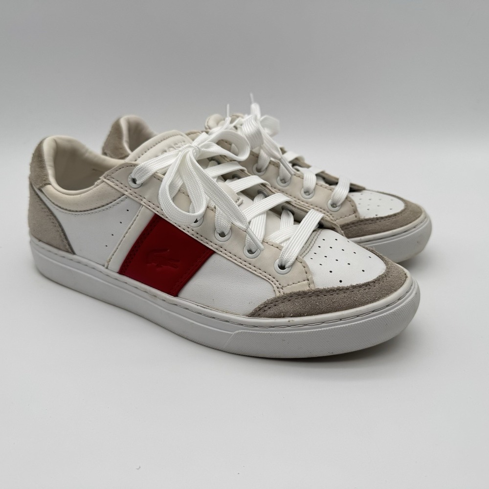 Lacoste Men's Courtline 3191 Leather & Suede Sneaker Trainer‎ Size 9.5 White/Red